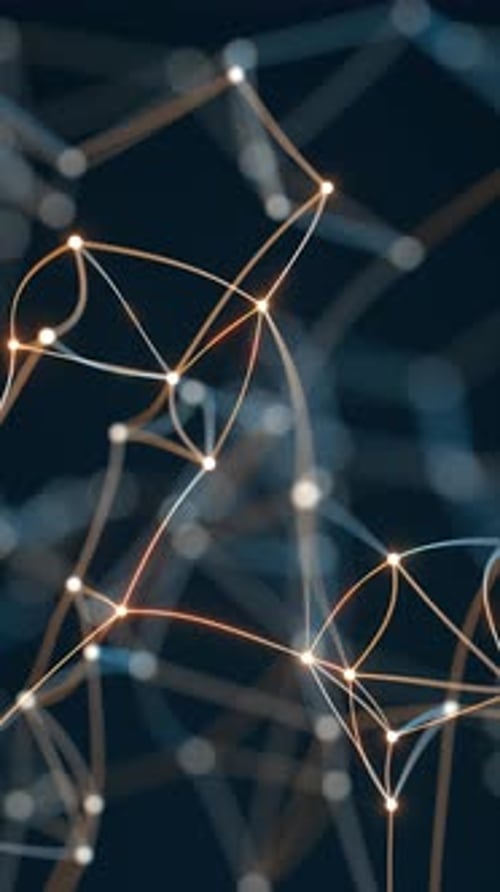 Dynamic 3D animation of glowing connected nodes and lines.