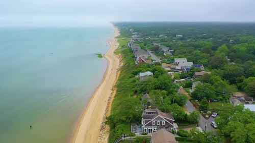 Aerial View of Coastal Homes and Beachfront Property