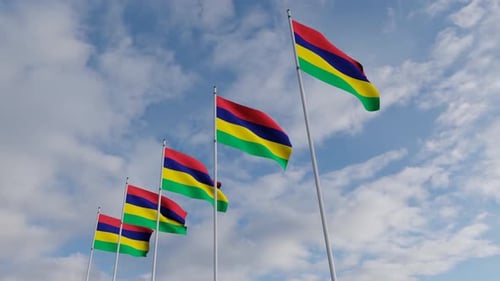 Animated Mauritius Flags Waving In The Wind With a Sky Blue Background