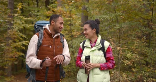 Group of Friends Hiking Together in Autumn Forest