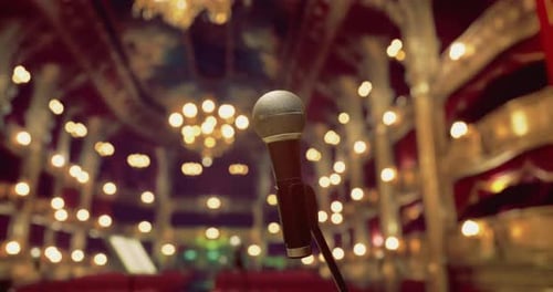 Waiting Microphone on Stage in an Elegant Theater at Night