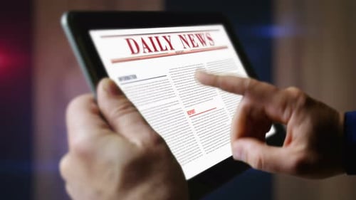 Digital Daily News Report Scrolling on Tablet