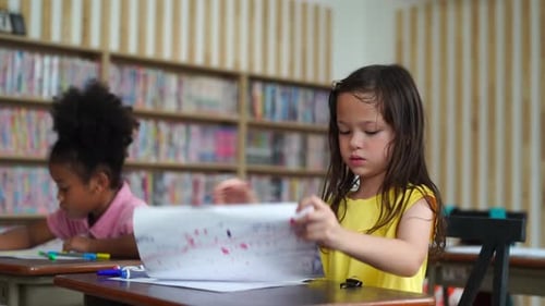 School Classroom Kids During an Art Class