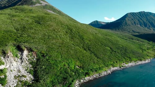 Aerial View of Green Mountain Coastline Landscape Media
