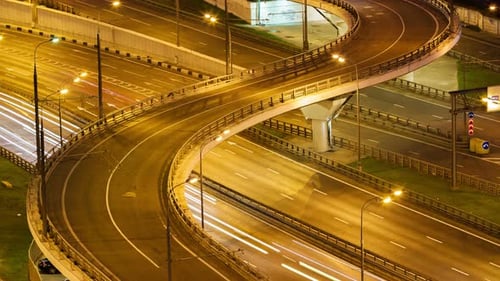 Highway Traffic at Night, Time Lapse Automobile