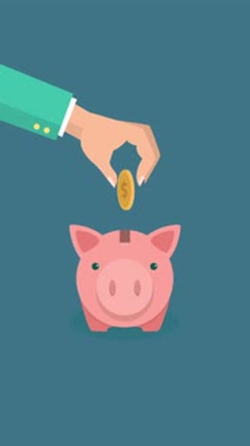 Throw A Coin Into A Piggy Bank Vertical