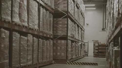 Storage Corridor with Endless Packed Boxes of Goods Creative Concept of Worldwide Sales