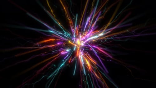 Glowing Neon Line Moving And Rotate On Black Background. Randomly Energy Loop Animation.