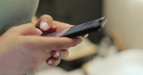 Hand of Woman Using Texting Mobile Phone or Chat Close Up of Woman Hand Technology Communication