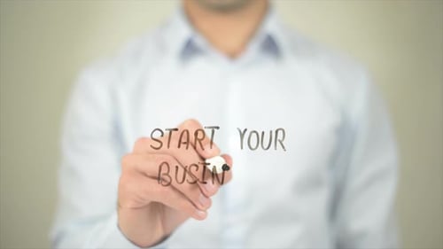 Start Your Business, Man Writing on Transparent Screen