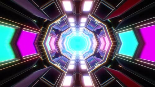 Futuristic Neon Sci-Fi Tunnel Hyperspace Loop Background