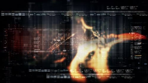 Futuristic Digital Data HUD Display with Abstract Fire Elements