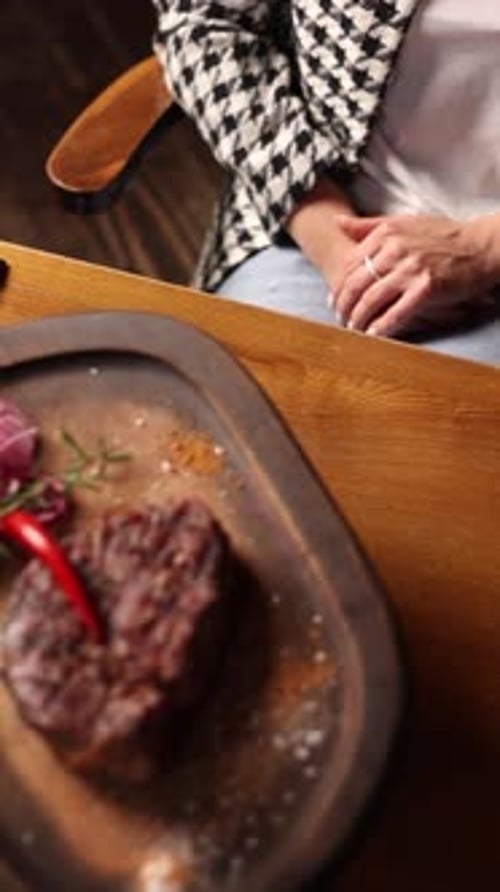 Delicious steak close-up in a restaurant
