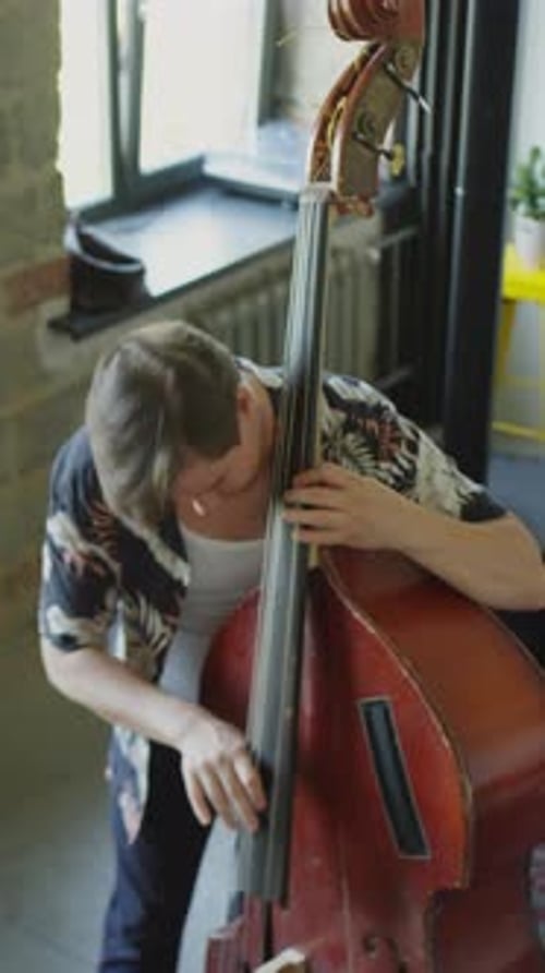 Young Adult Playing Cello Indoors