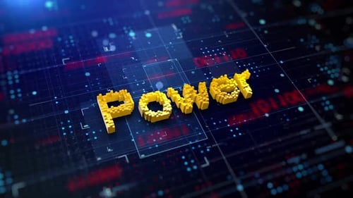 Pixelated 3D Power Text on Digital Technology Grid