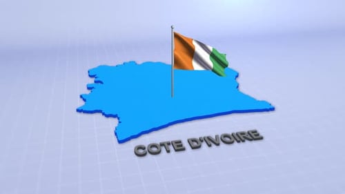 Cote d'Ivoire 3D Map with Waving Flag Animation