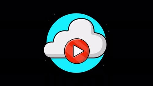 Nube de 4k con icono de reproductor de vídeo. Vídeo de animación conceptual de transmisión en vivo