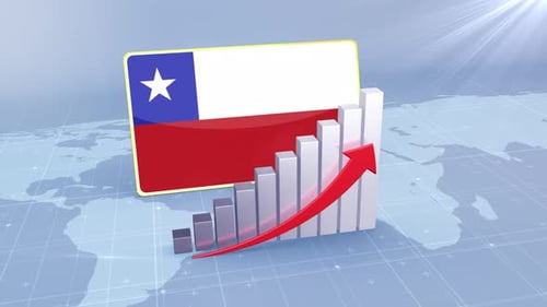 Chile Flag With Increasing Bar Chart Graph And Arrow Red
