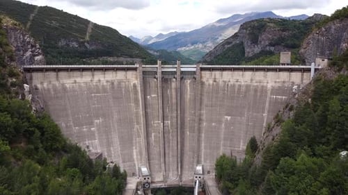 Lake Embalse de Bubal at Valle de Tena Valley, Huesca, Aragon, Spanish Pyrenees, Spain - Aerial Dron