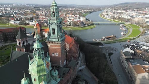 Aerial View of the Wawel Royal Castle Early Morning at Dawn Cracow Poland