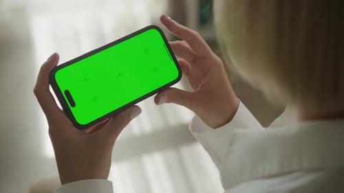 Scroll Up Gesture on Horizontal Green Screen Smartphone