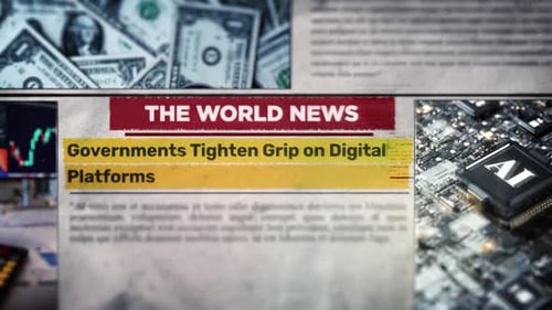 Global News Headlines with Financial and Technology Visuals