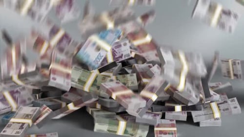 Russia Money - Ruble Stacked Money Falling - Russian Currency