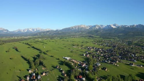 Aerial of Picturesque Outskirts of Zakopane and Tatra Mountains in Summer Poland