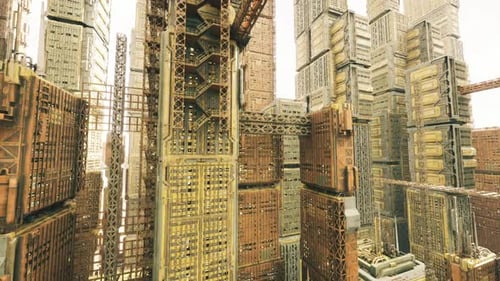 Majestuosas torres industriales bajo un cielo despejado muestran un diseño intrincado