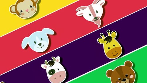 Cartoon Animals Background. Colorful and Funny. Seems Loop 4K