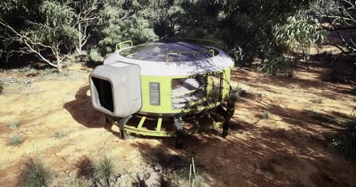 Futuristic Habitat Situated in a Remote Forested Area During Daylight