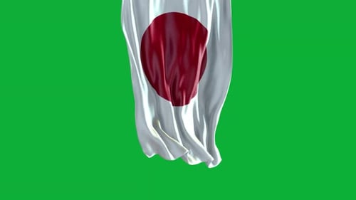 Realistic Japan Flag Waving Chroma Key Overlay