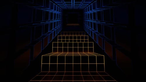 Blue And Orange Neon Cyberpunk Stairs Background Vj Loop In HD