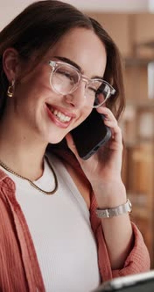 Phone call, ecommerce and tablet with woman in warehouse for delivery confirmation