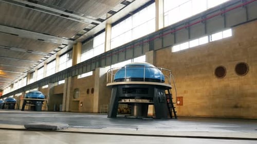 Hydroelectric Power Plant Interior with Large Machines