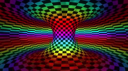 Abstract Rainbow Checkered Tunnel Animation Background