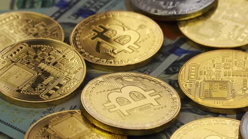 Close Up of Gold and Silver Bitcoin Coins