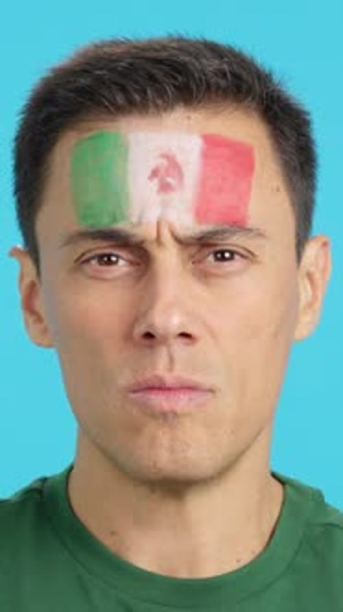 Young Adult Close Up with Italian Flag Facepaint