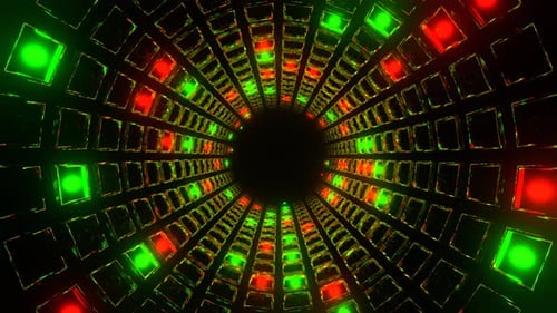 Green And Red Strobe Mirrored Square Elements Tunnel Background Vj Loop In 4K