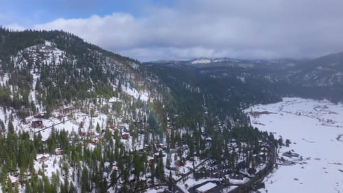 Winter Aerial View With Rainbow Over Palisades Tahoe California USA