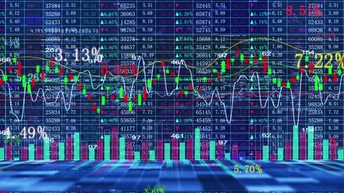 Dynamic Stock Market Data Display with Futuristic Financial Graphs
