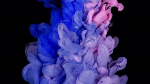 Acrylic Paint Drops in Motion Form a Texture with Vivid Purple Blue and Pink Hues