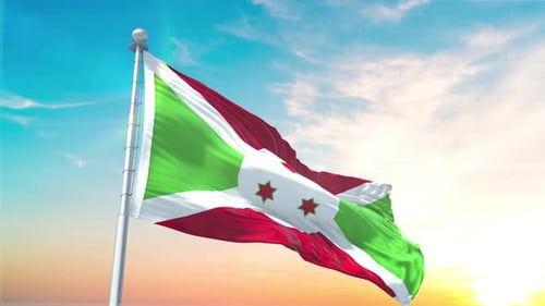Burundi Flag Waving in Wind with Realistic Fabric Animation