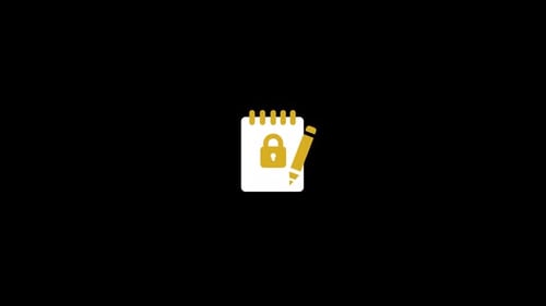 Animated Notepad with Security Padlock and Pencil Icon