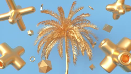 Modern Golden Palm Tree and Abstract Geometric Shapes