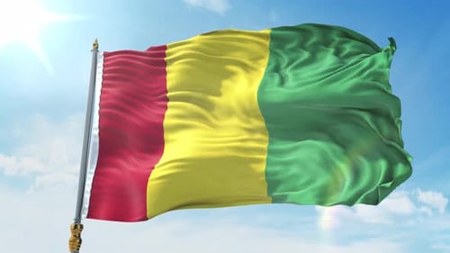 Realistic 3D Animation of the National Flag of Guinea Waving