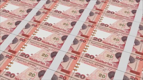 20 KYRGYZSTANI SOM banknotes printed by a money press
