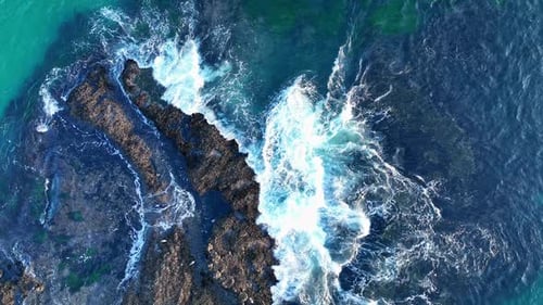 Waves of Sea Clear Turquoise Waves Turquoise Waves with Foam Crashing Waves Aerial Scenic Waves Top