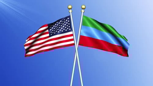 Waving United States and Striped National Flags