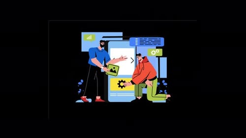Tech collaboration illustration with two men